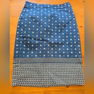 J. Crew Blue and White Patterned Pencil Skirt